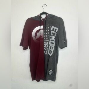 Ecko Unlimited Men's Two-Tone Hoodie T-Shirt - Maroon and Gray